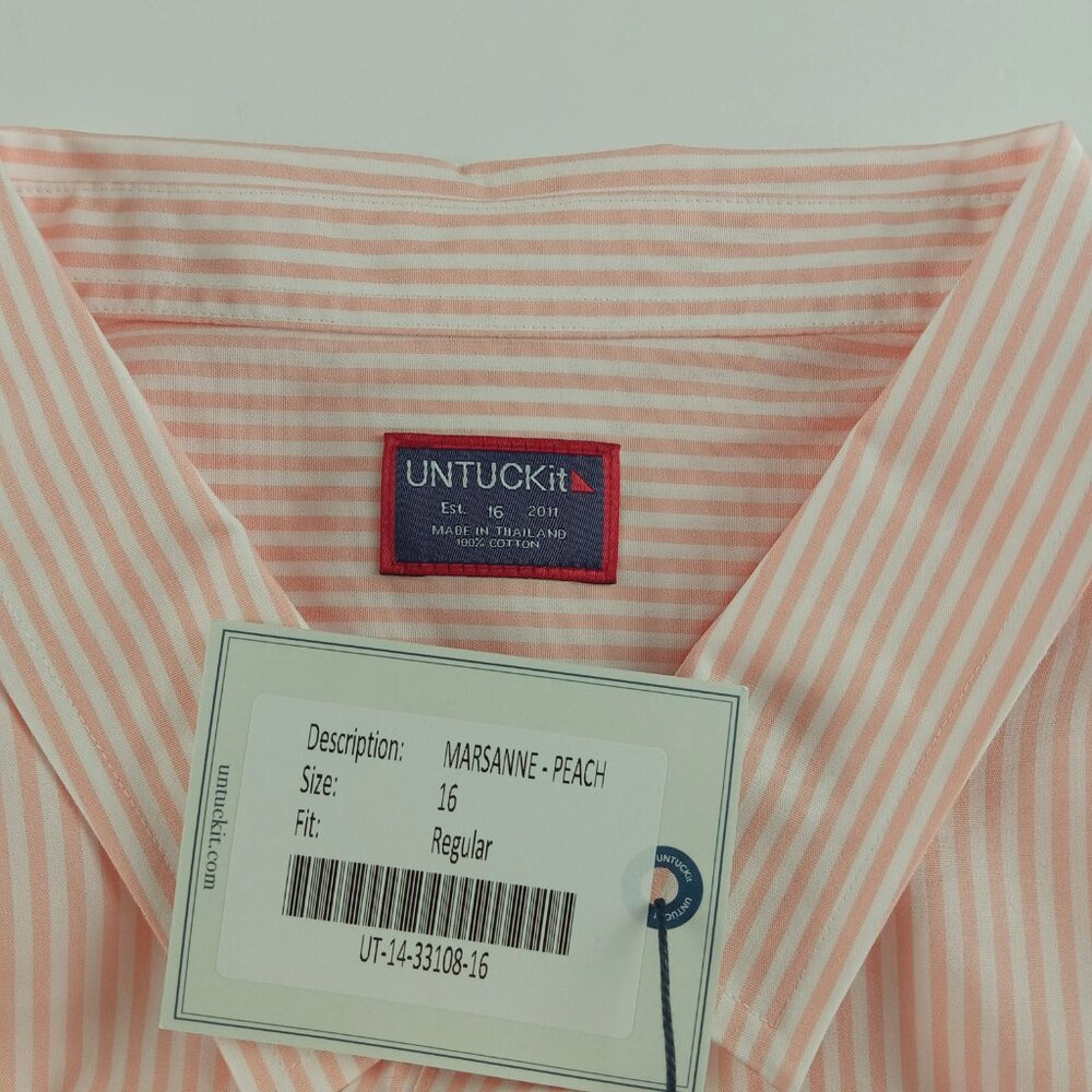 UNTUCKit Women's Marsanne Button Front Shirt Size 16 Peach White Striped - Picture 5 of 5